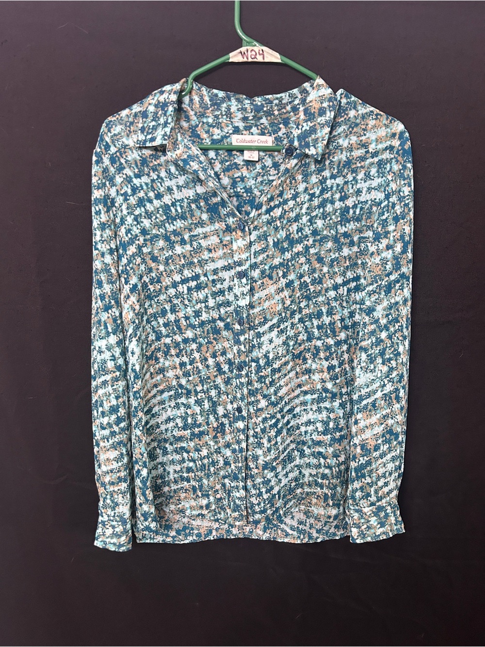 Women’s Coldwater Creek Teal Abstract Button Front Blouse Medium